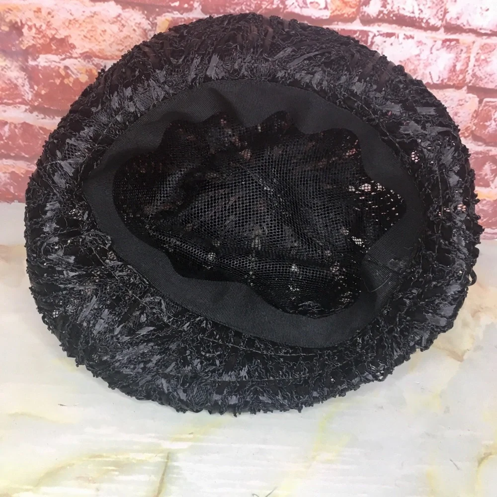 Vintage MCM Black Raffia Beach Cloche Hat